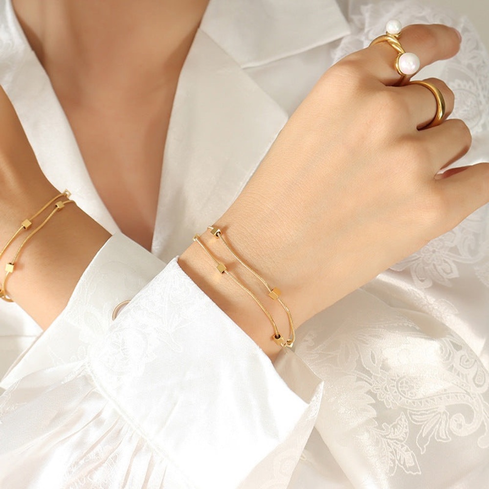 18K Gold Plated Double Layered Bracelet*Dainty Minimalist Satellite MLB016 - Picture 5 of 6